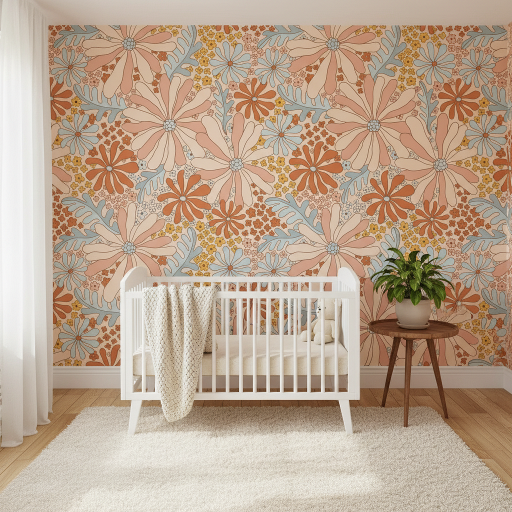 Groovy Retro Flower Wallpaper