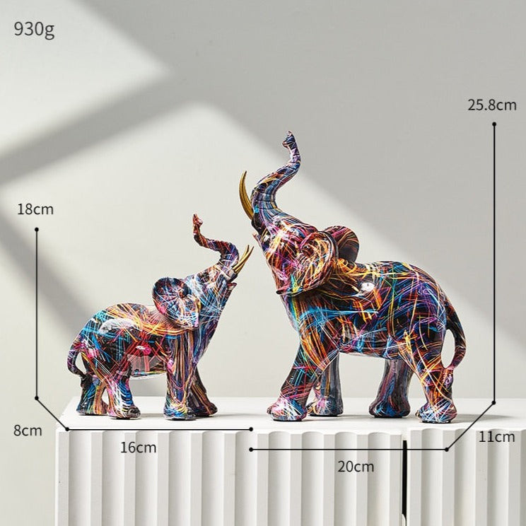 ArtZ® Elephant Nordic Painted Statue - Nordic Set (1 Large 1 Medium)