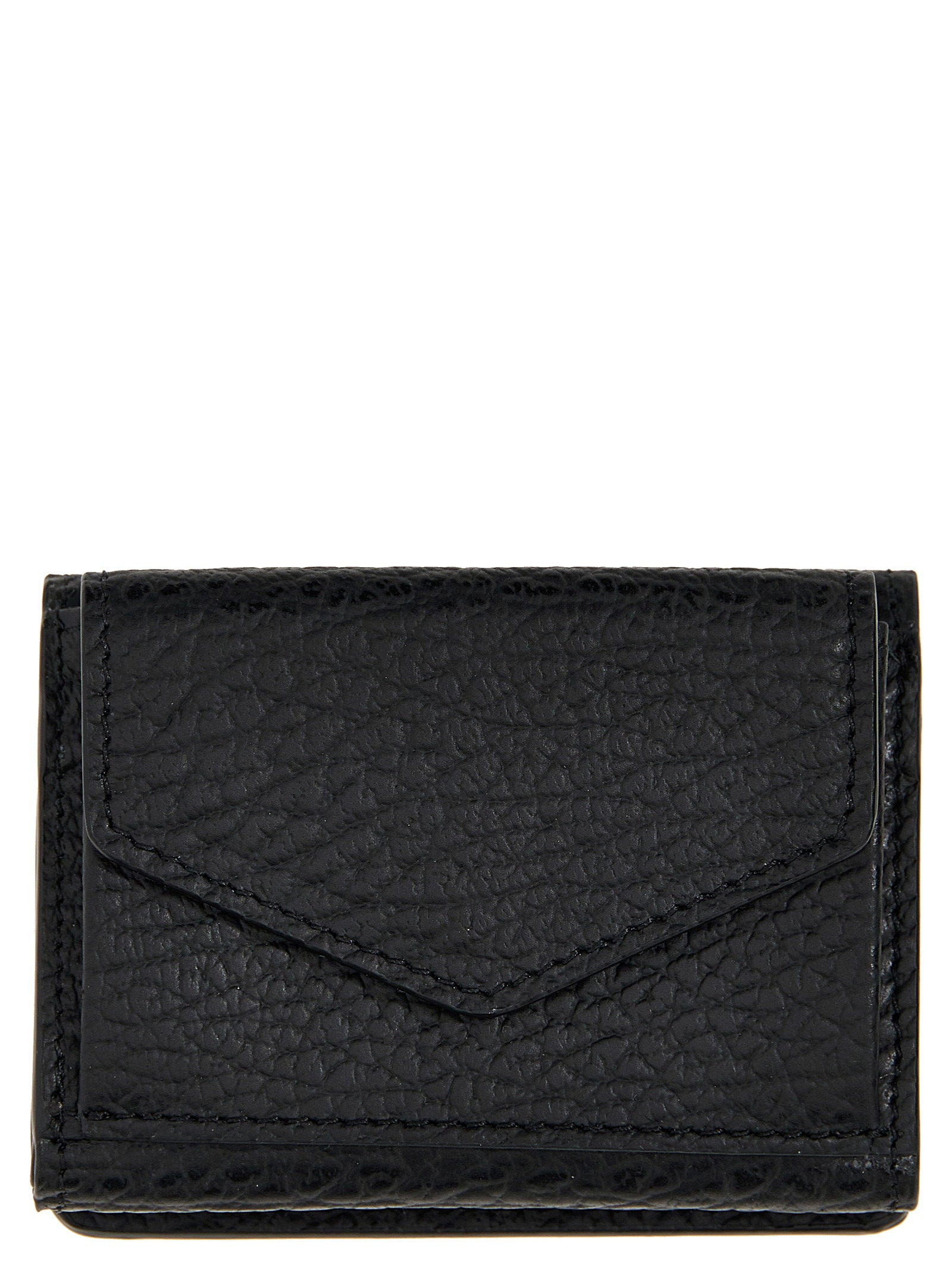 Maison Margiela Grain Leather with Stitching Detail Wallet — Black