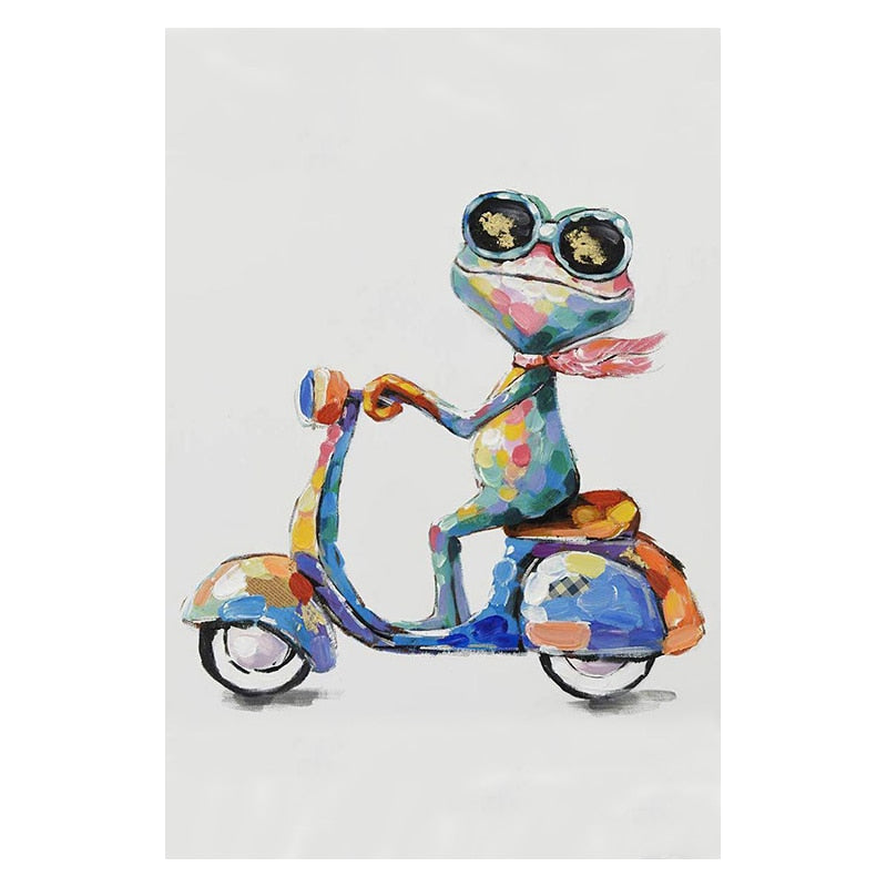 ArtZ® Most Interesting Frog In The World Paintings - Moped Frog / 8.3 inch by 11.8 inch (21x30cm) No Frame