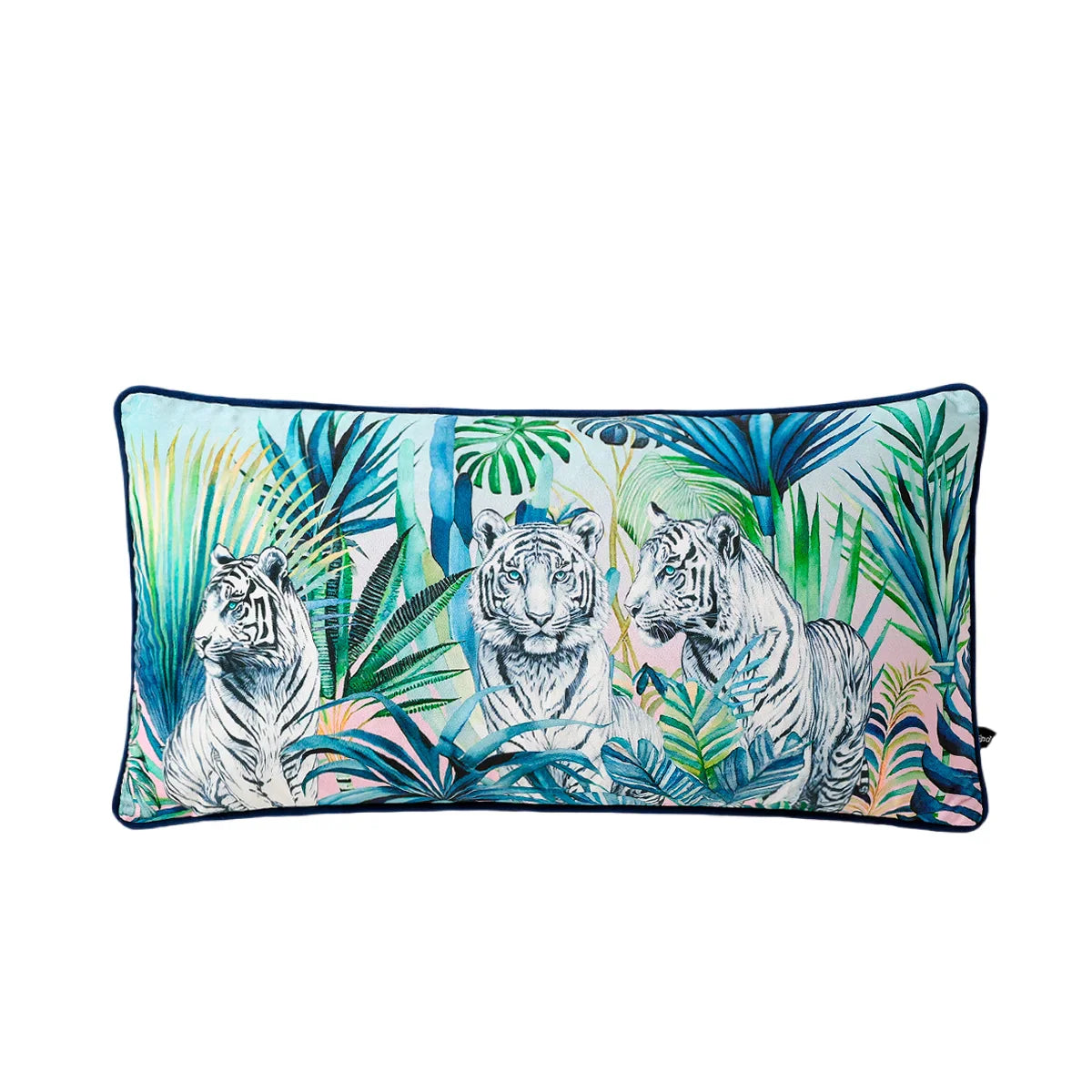 Serene White Tigers of the Tropics Cushion Cover