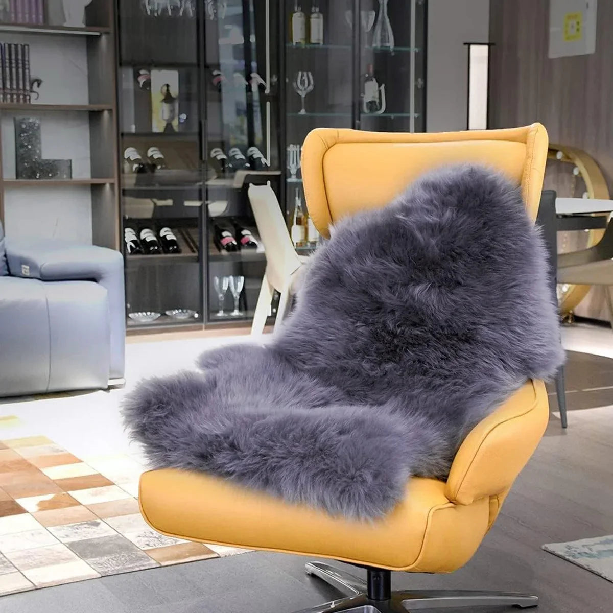 Genuine Sheepskin Shag Rug — Grey