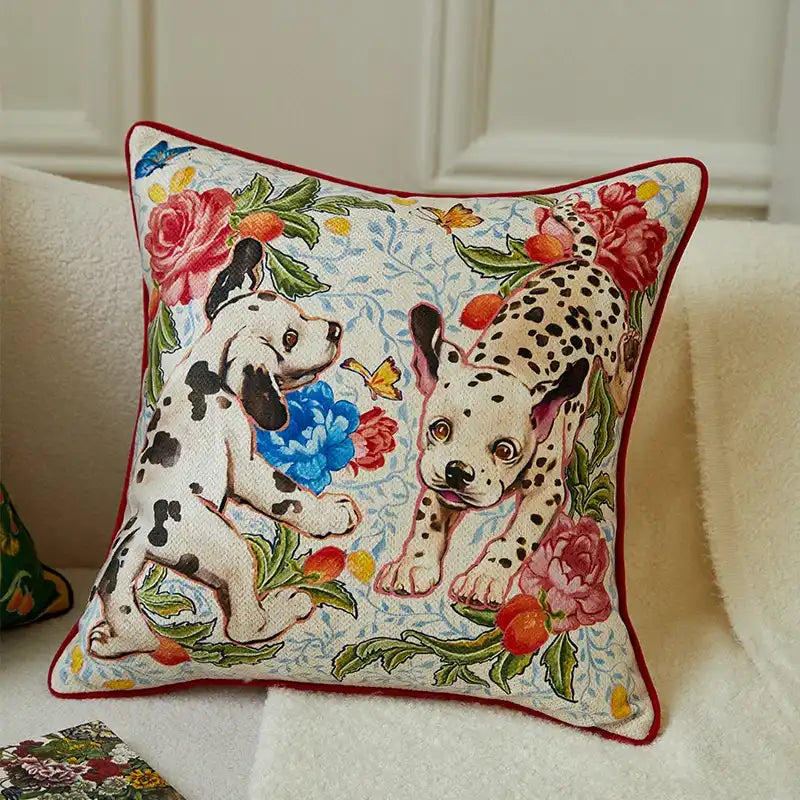 Chinoiserie Pups Throw Pillow Cover