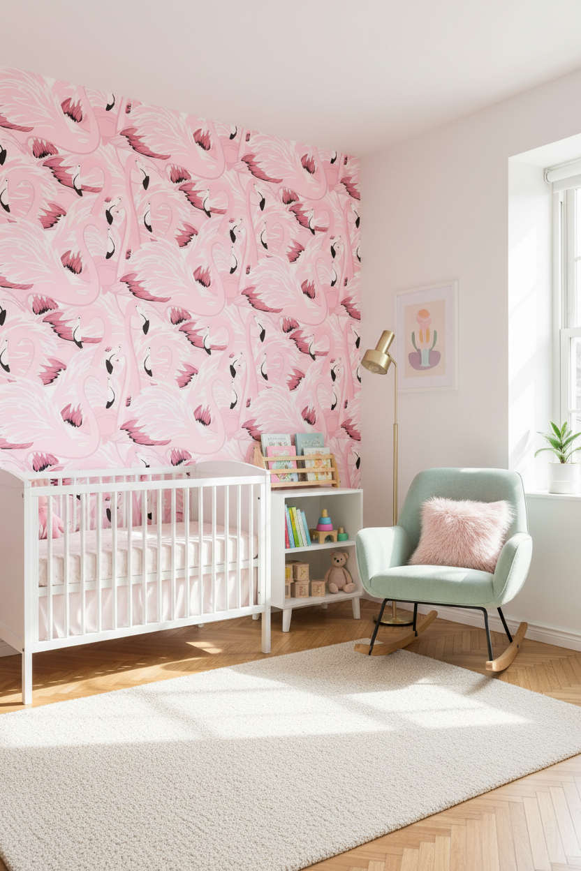 Pink Flamingo Kids Wallpaper