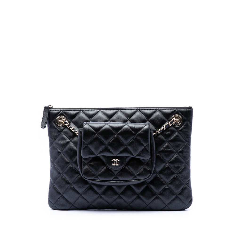 CC Quilted Lambskin Pouch with Mini Flap Purse