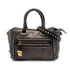 Craquele Leather Studded Satchel