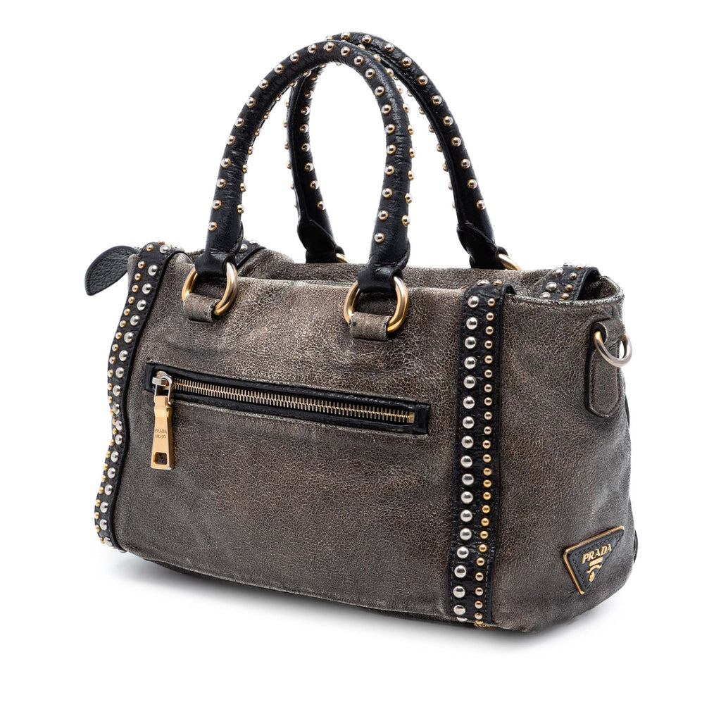 Craquele Leather Studded Satchel