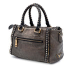 Craquele Leather Studded Satchel