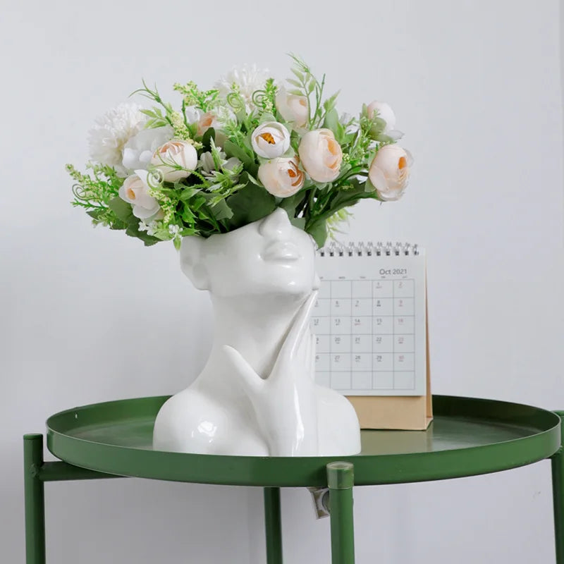 ArtZ® Nordic Face Vase Sculptures - Hand On Neck