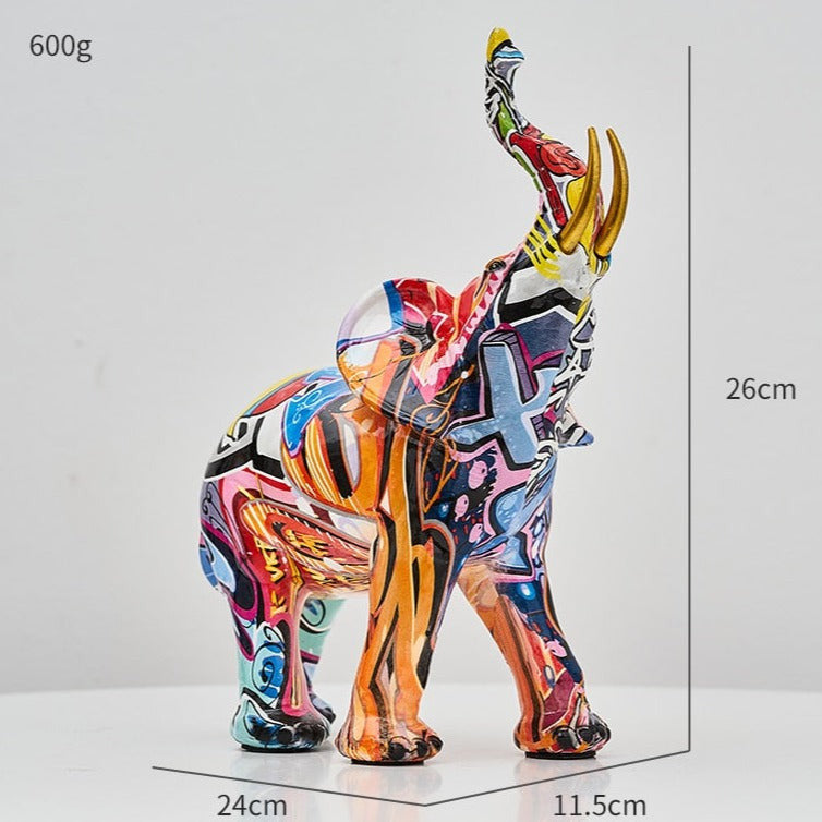 ArtZ® Elephant Nordic Painted Statue - Graffiti Painted Large: 10.2 inch by 9.4 inch (26x24cm)