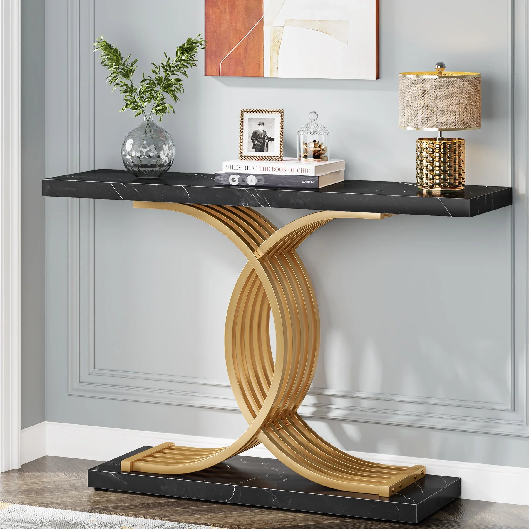 ArtZ® Marbella Entry Table - Black with Gold Legs