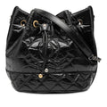 Shiny Aged Calfskin CC Chain Drawstring Bucket Bag