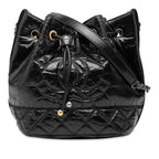 Shiny Aged Calfskin CC Chain Drawstring Bucket Bag
