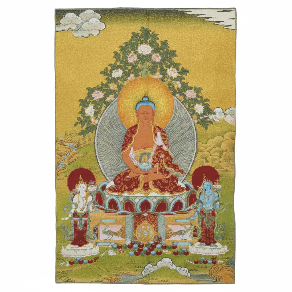 Amitabha Buddha Nepalese Embroidered Silk Thangka