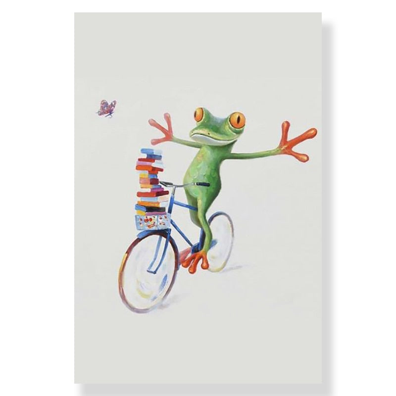 ArtZ® Most Interesting Frog In The World Paintings - Bicycle With Books Frog / 15.7 inch by 23.6 inch (40x60cm) No Frame
