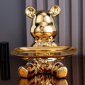 ArtZ® Ceramic Bear Sculpture Tray And Piggy Bank - Gold Tray Down