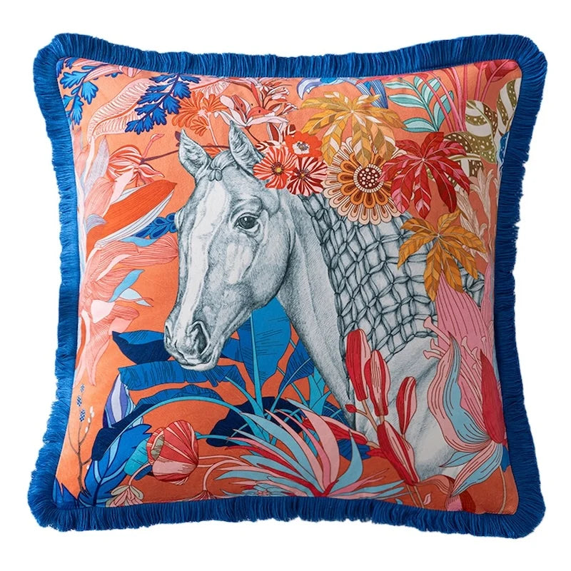 Golden Crane Pavilion Velvet Chinoiserie Throw Pillow