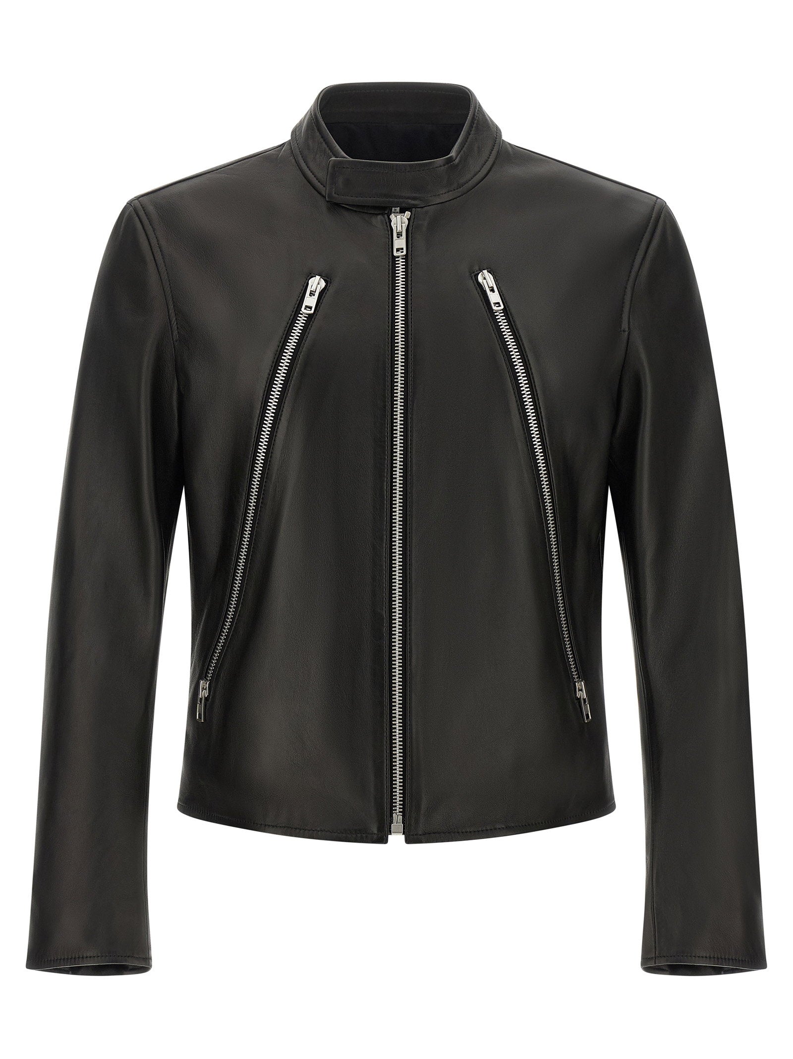 Maison Margiela 5-Zip Lambskin Jacket — Black