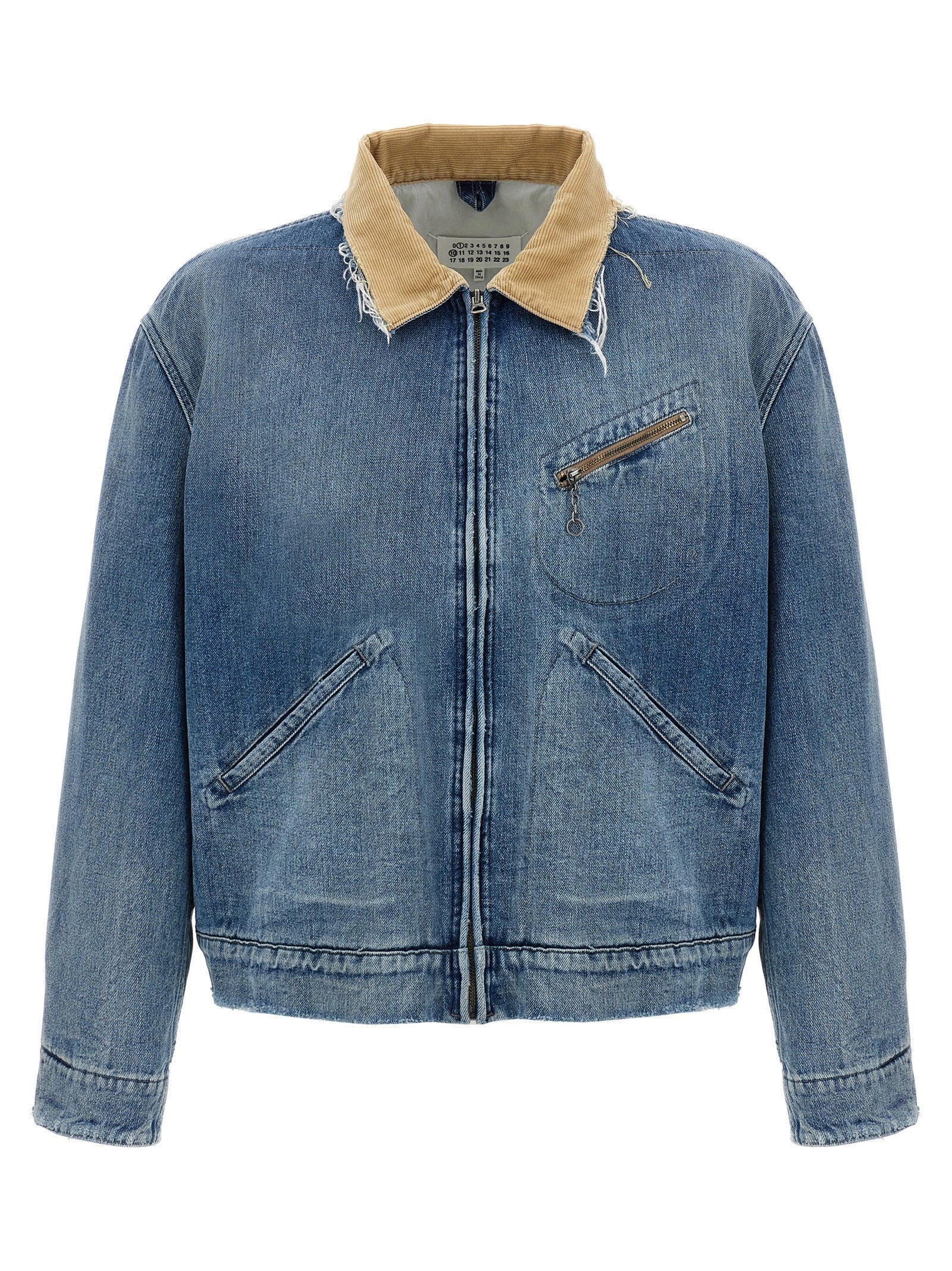 Maison Margiela Stonewashed Denim with Corduroy Collar Jacket — Blue