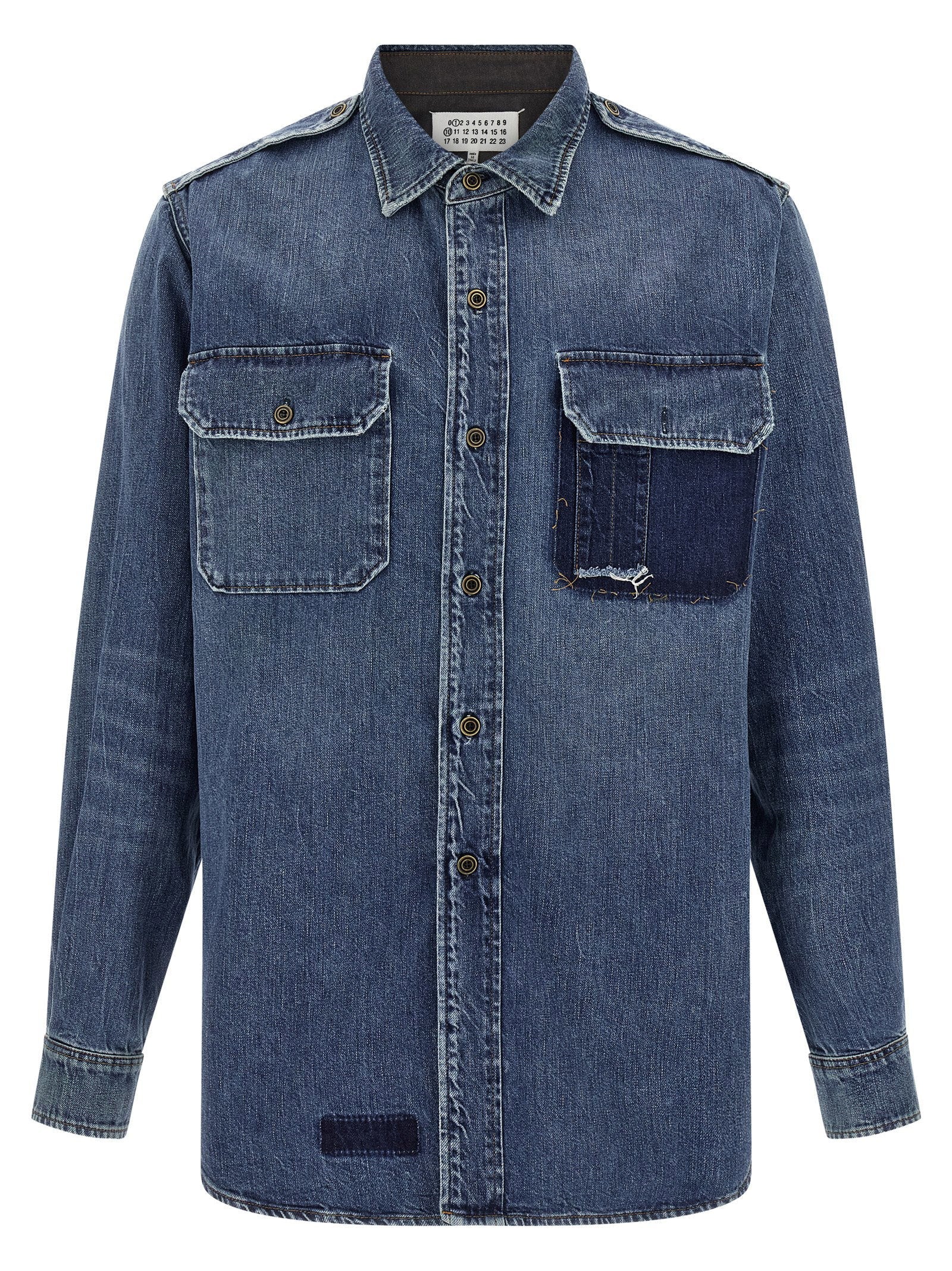 Maison Margiela Used-Effect Denim Shirt — Blue