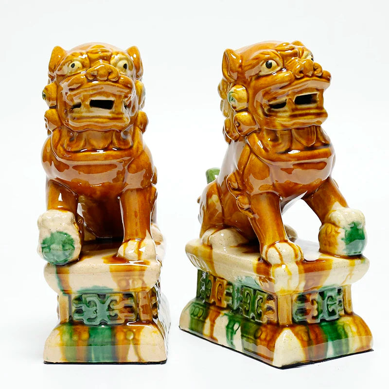 Sancai Ceramic Foo Dogs — Pair of Tang-Style Guardian Lions