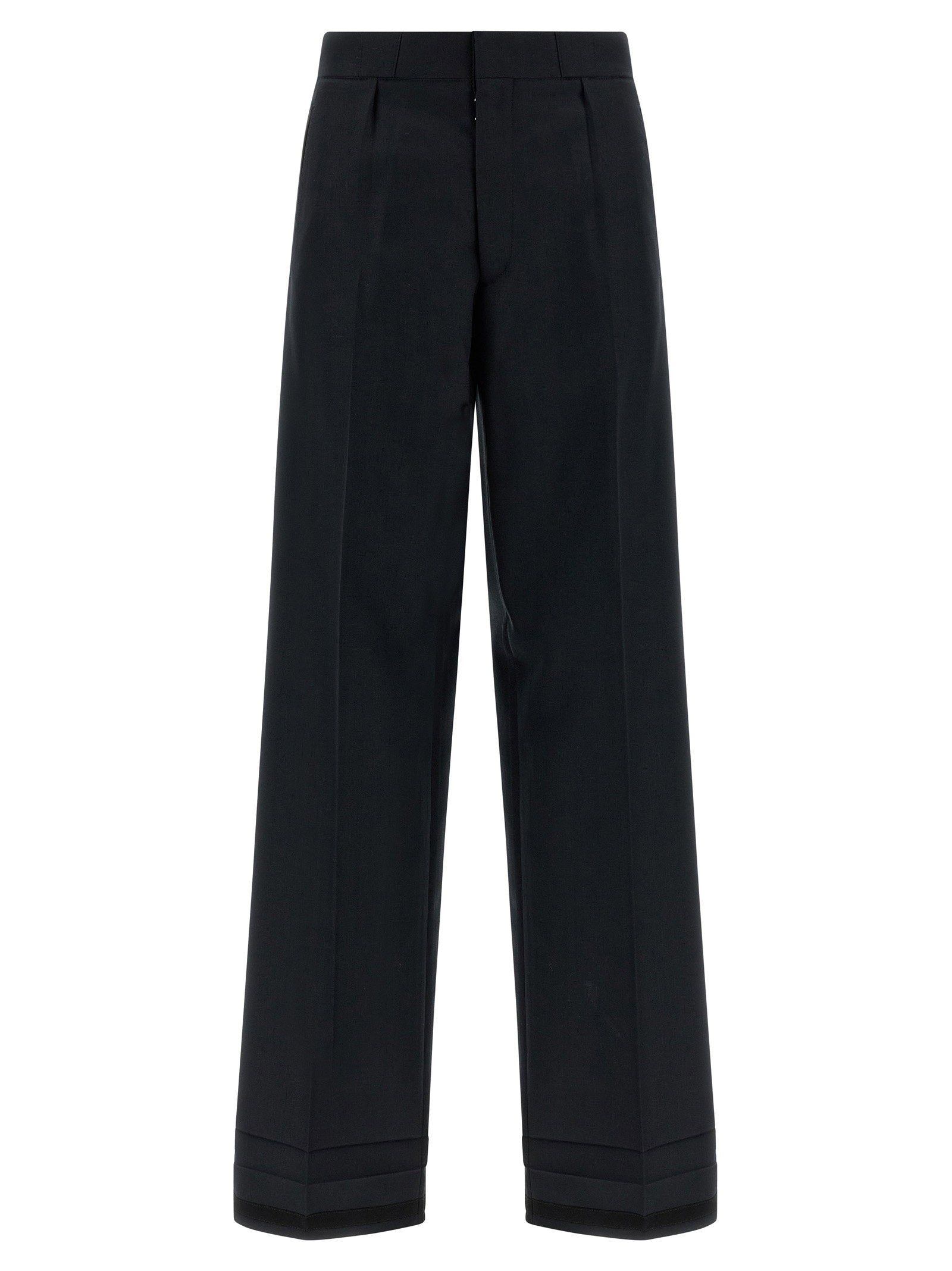 Maison Margiela Herringbone Wide-Leg Trousers — Black