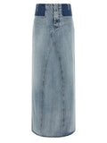Maison Margiela Two-Tone Deconstructed Denim Skirt — blue