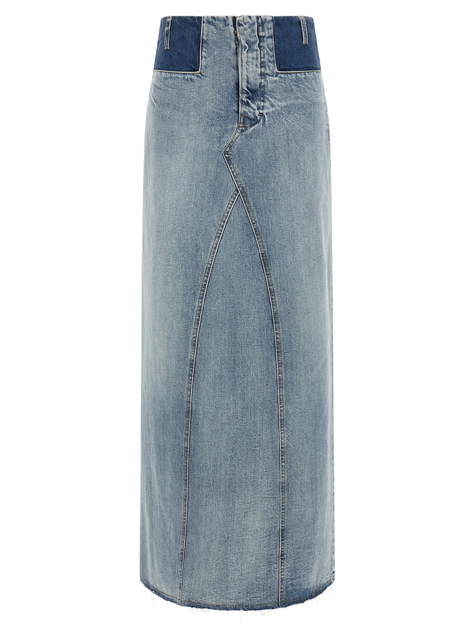Maison Margiela Two-Tone Deconstructed Denim Skirt — blue