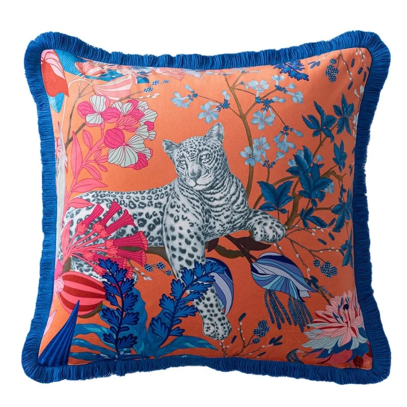 Rose Crane Garden Velvet Chinoiserie Throw Pillow