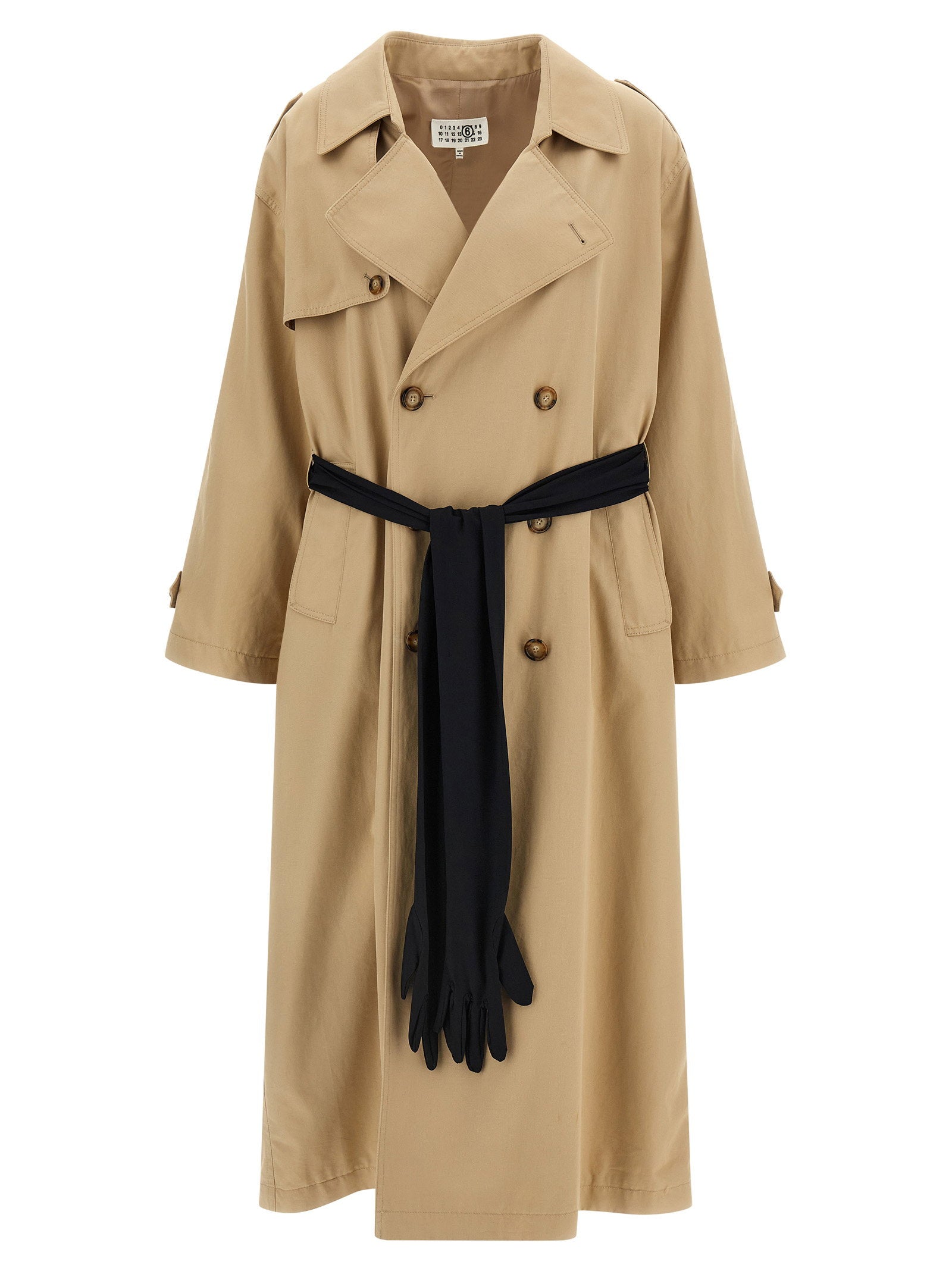 Mm6 Maison Margiela Double-Breasted Cotton Twill Trench Coat — Beige