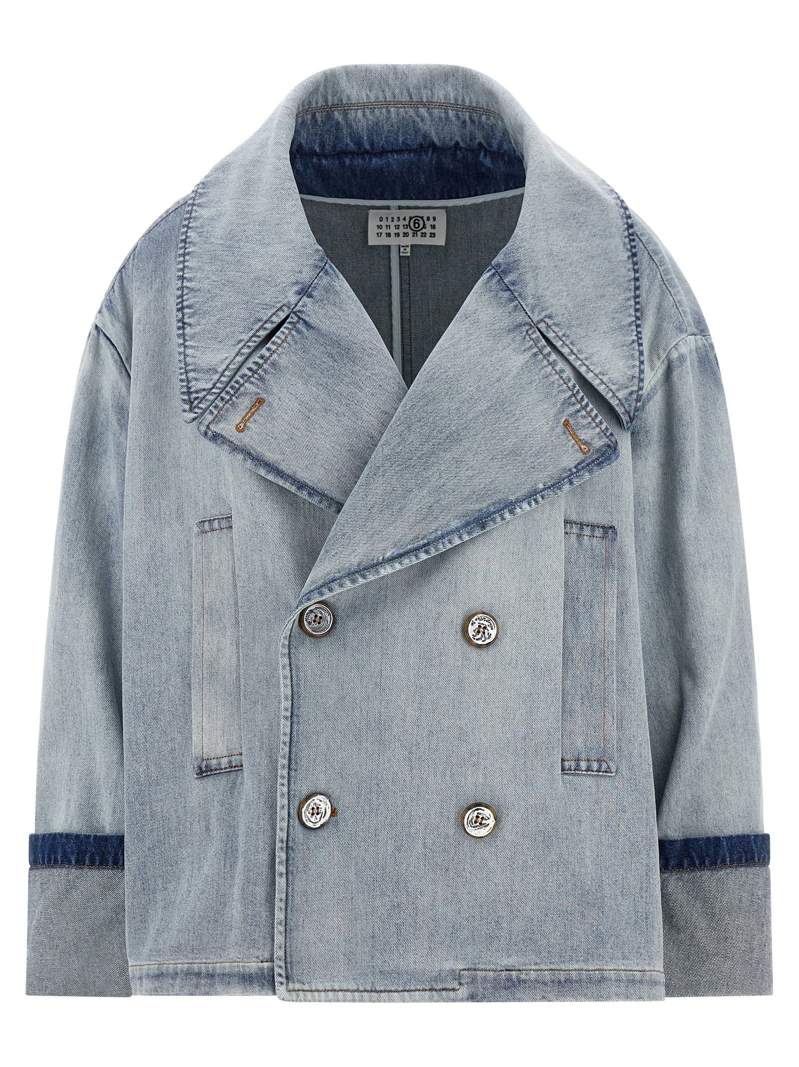Mm6 Maison Margiela Double-Breasted Denim Jacket — Light Blue