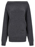 Mm6 Maison Margiela Off-the-Shoulder Merino Wool Sweater — Charcoal