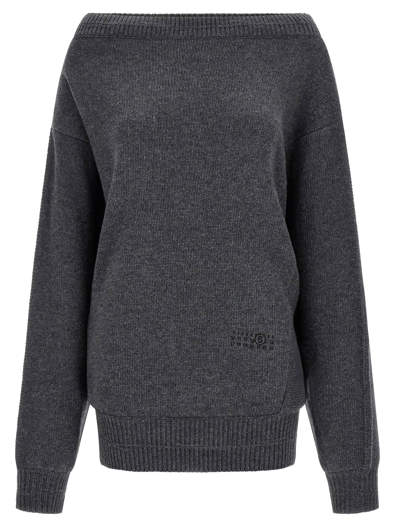 Mm6 Maison Margiela Off-the-Shoulder Merino Wool Sweater — Charcoal