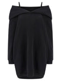 Mm6 Maison Margiela Off-Shoulder Hooded Dress — Black