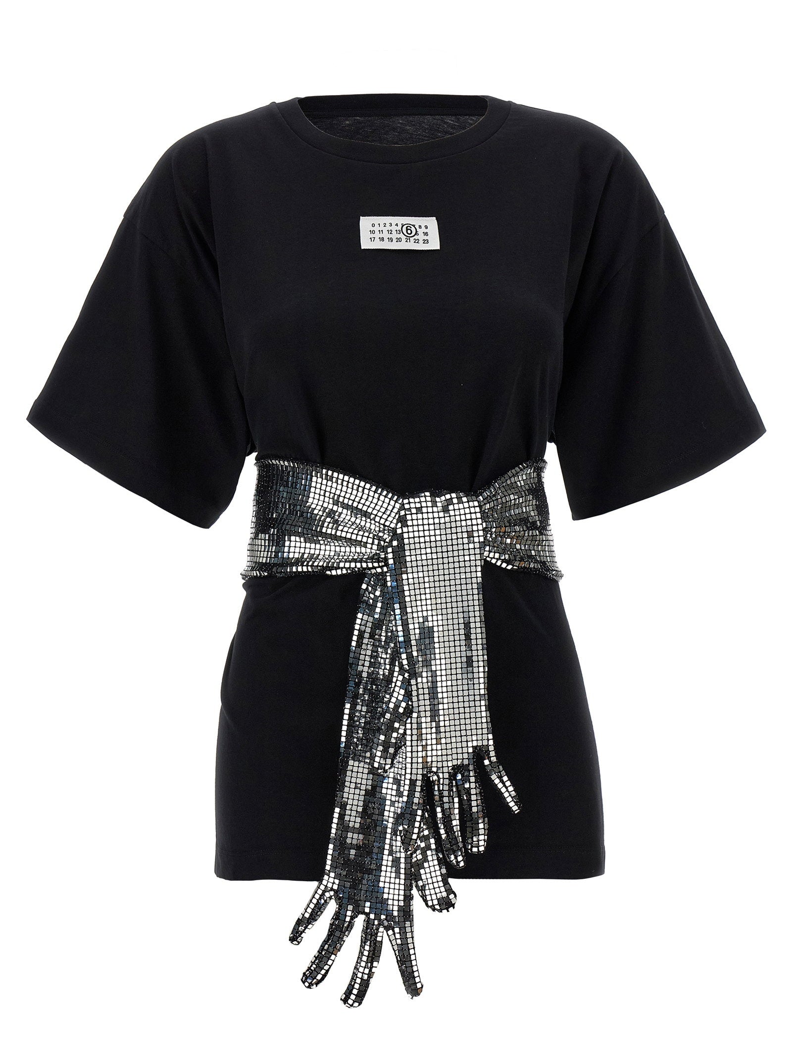 Mm6 Maison Margiela Sequin Glove Detail T-Shirt — Black
