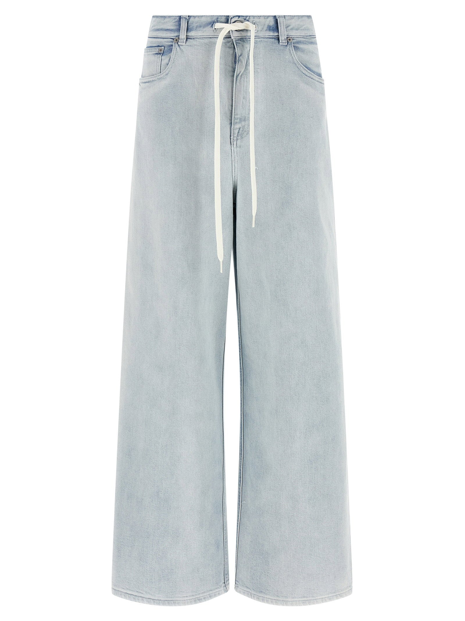 Mm6 Maison Margiela Drawstring Cotton Denim Jeans — Light blue