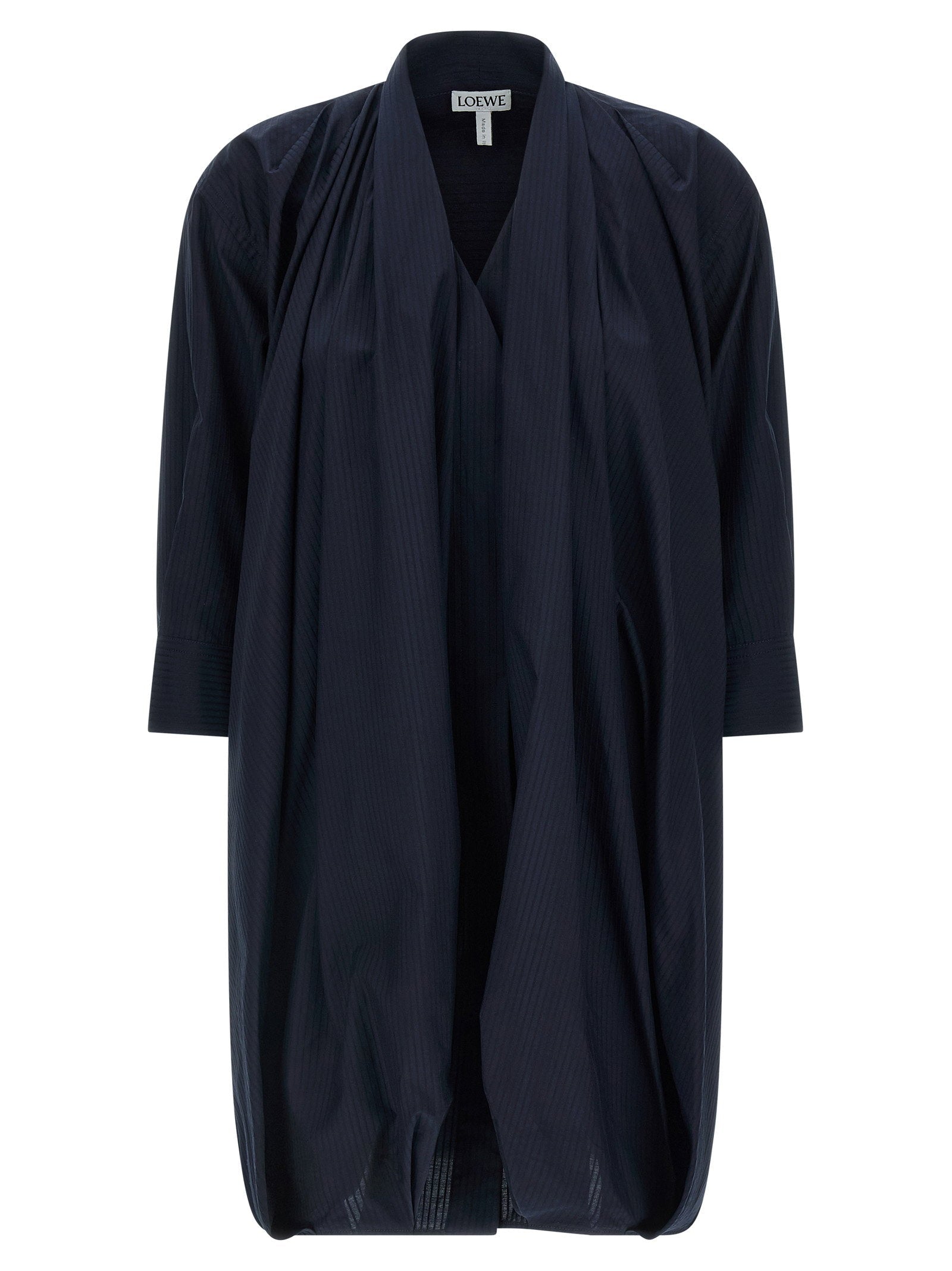 Loewe Draped Cotton Poplin Dress — Navy