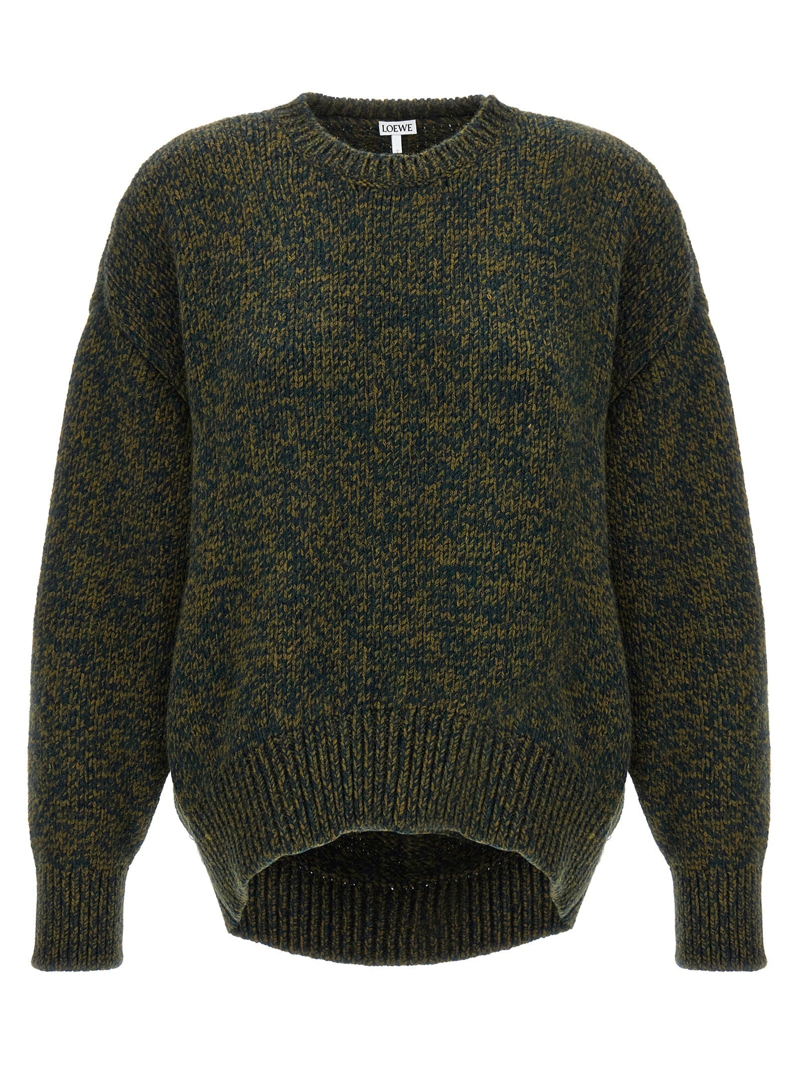 Loewe Double-Neck Melange Wool Sweater — olive
