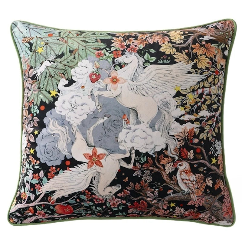 Meadow Mare Velvet Floral Horse Throw Pillow