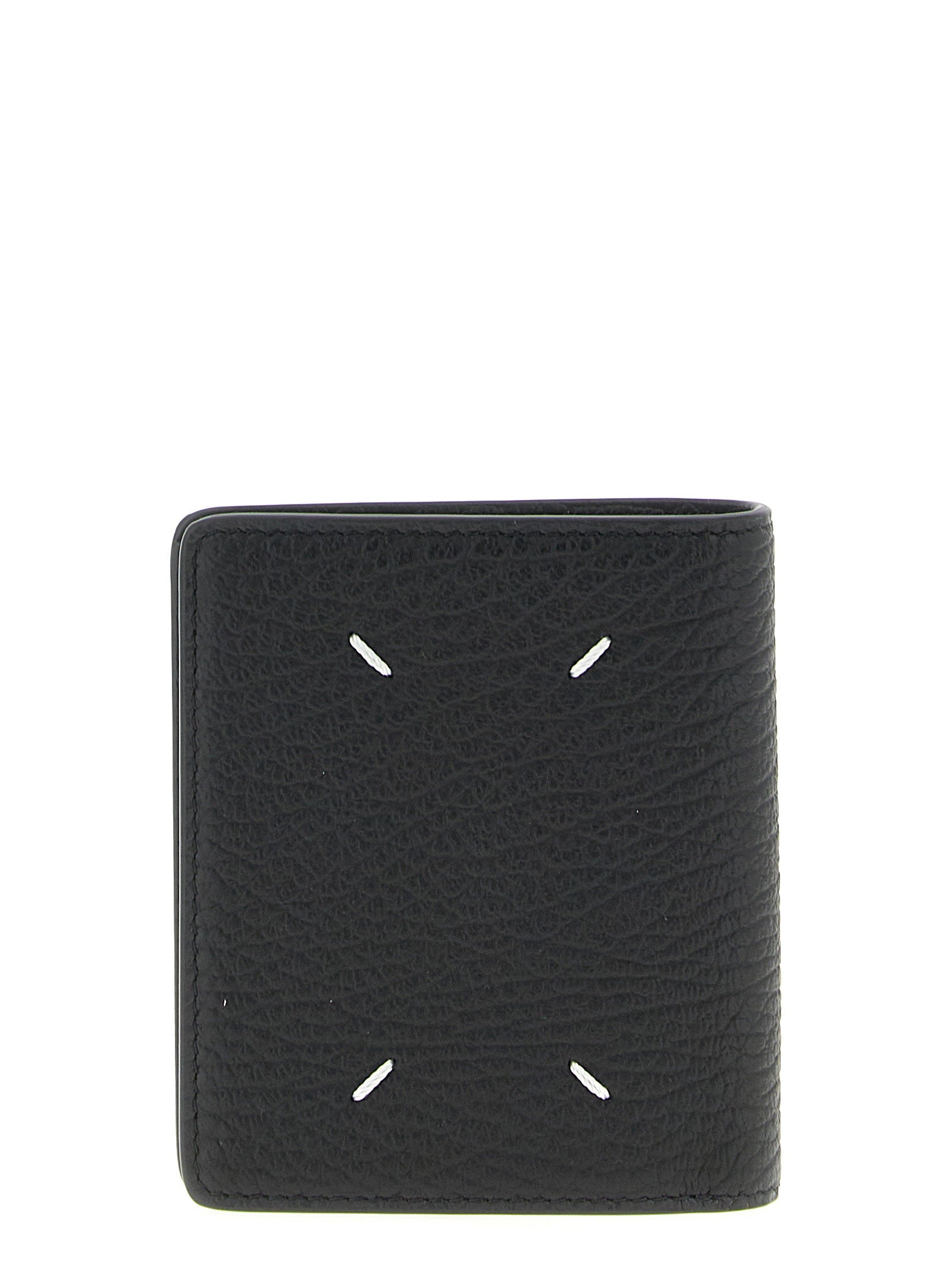 Maison Margiela Stitching-Embellished Hammered Leather Wallet — Black
