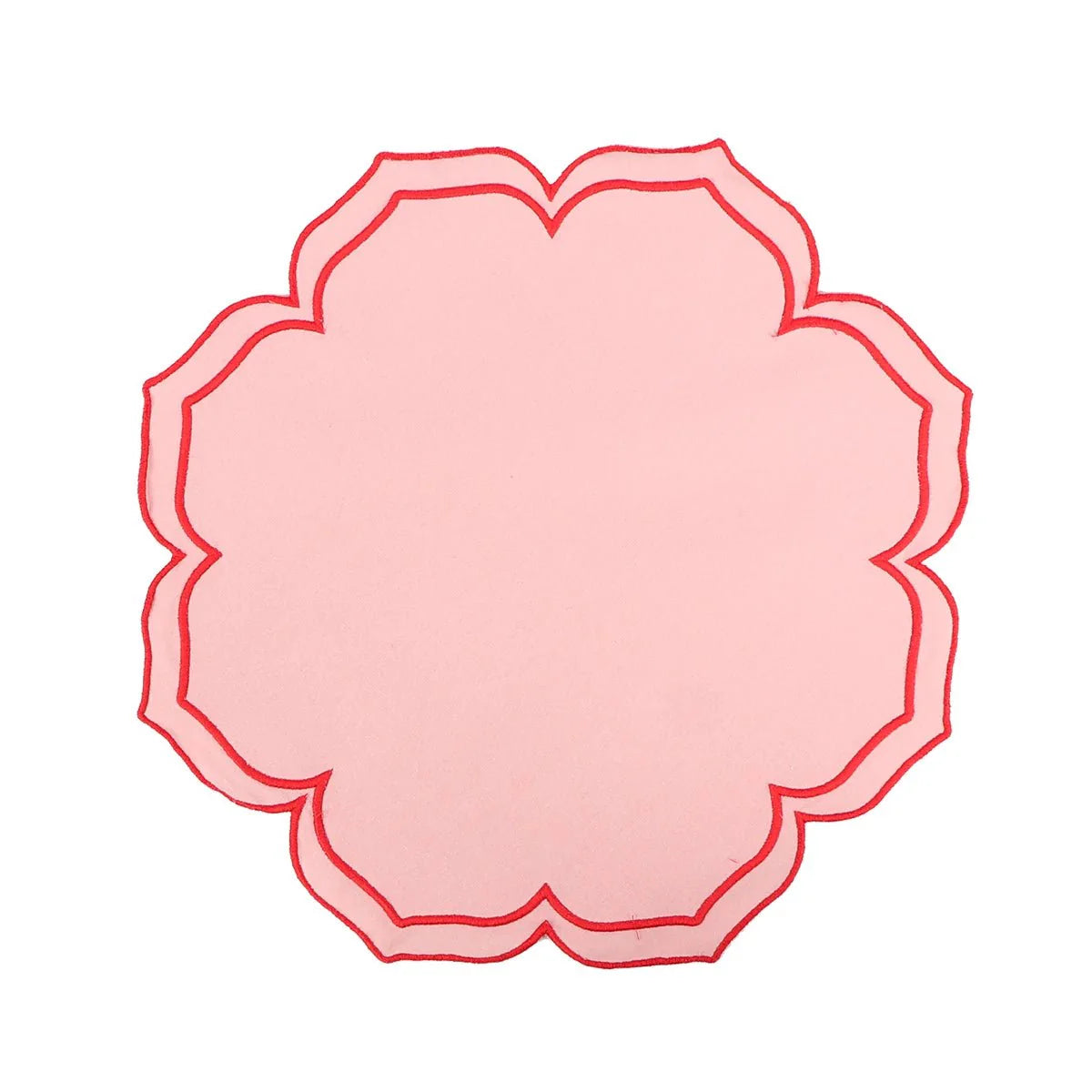 Regal Petal Scallop Placemat in Blush Pink and Ruby Red Trim - Set of 4