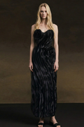 Ember Couture Dual Style Bandeau Layered 3D Roses Maxi Dress With Veil Black