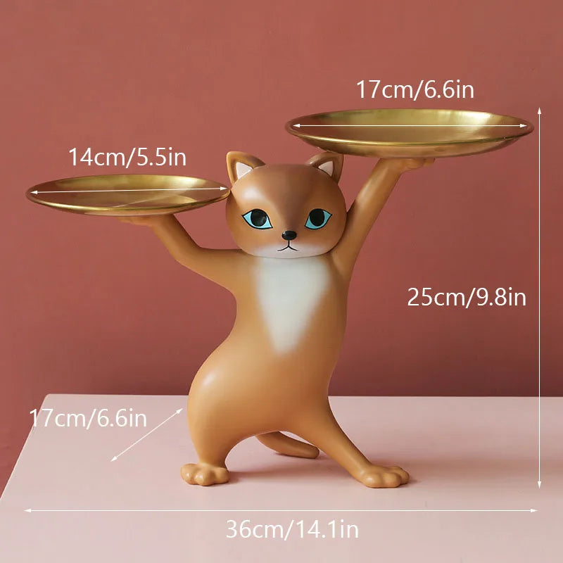 ArtZ® Sneaky Kitty Sculpture With Double Tray - Orange