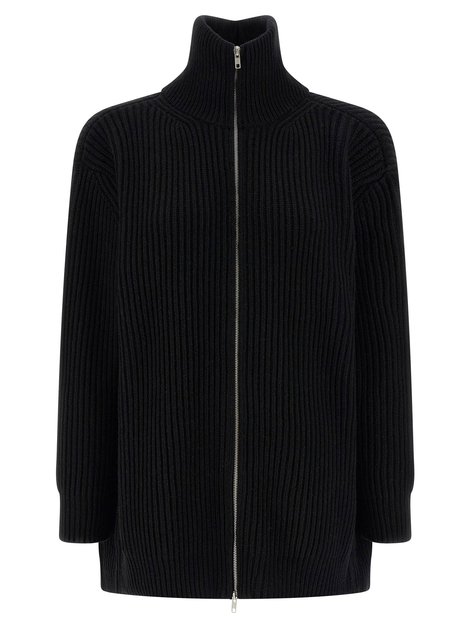 Mm6 Maison Margiela Ribbed Wool Knit Cardigan — Black
