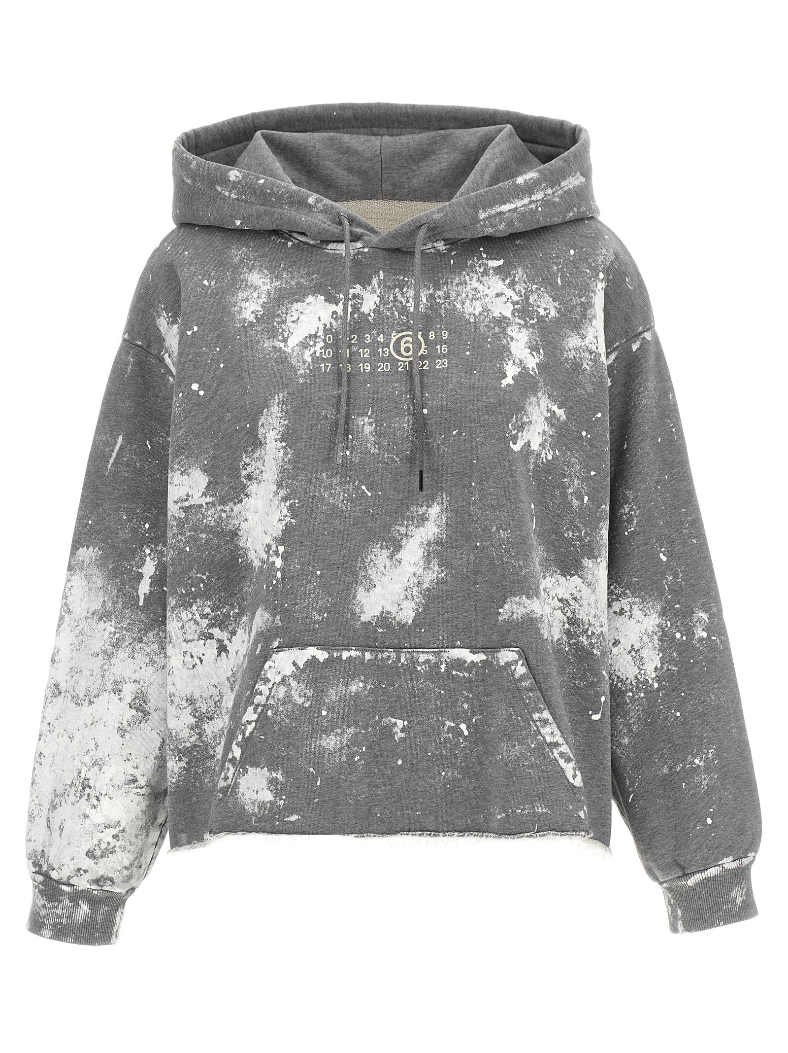 Mm6 Maison Margiela Paint-Stained Cotton Hoodie — Gray