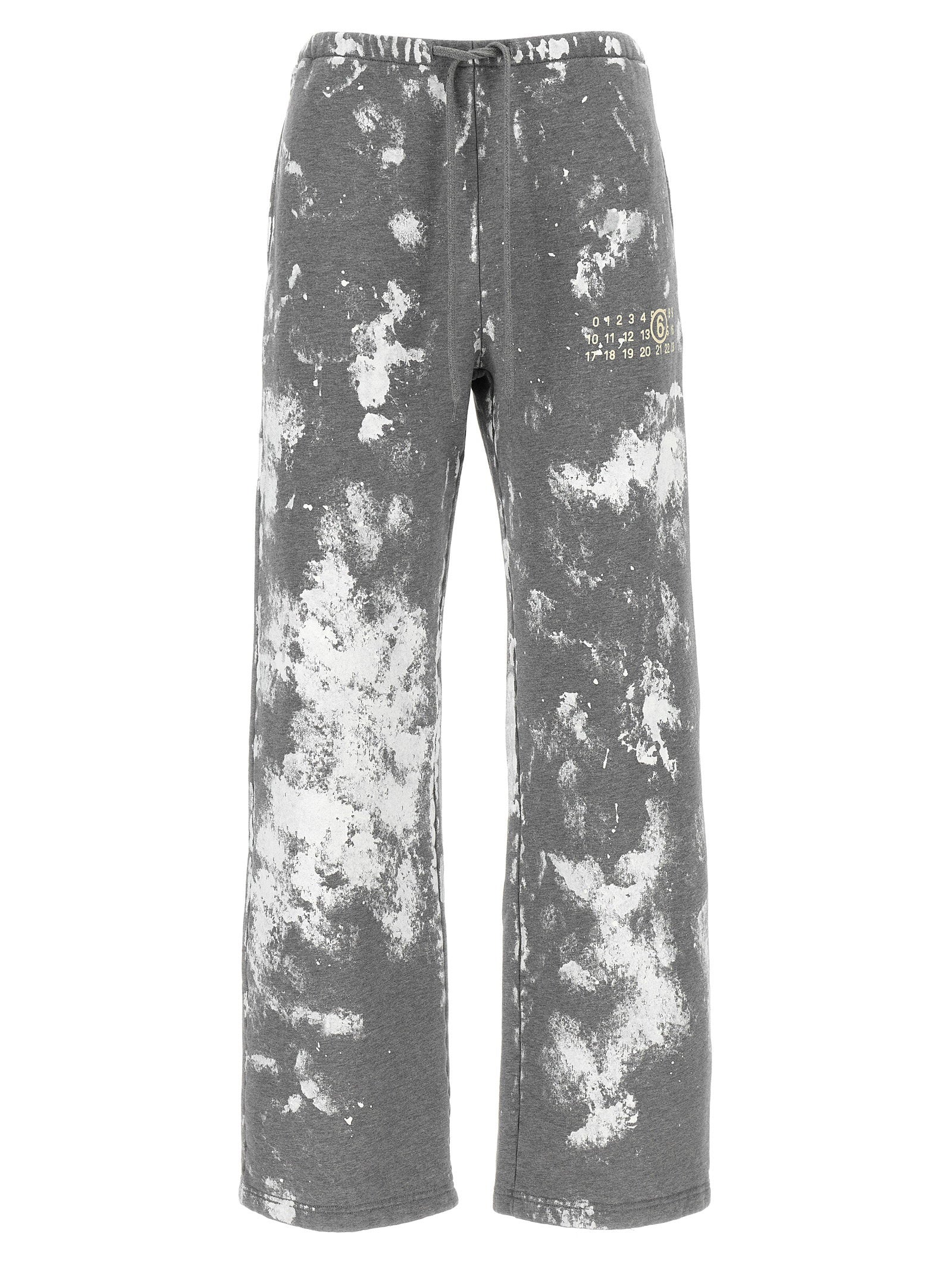 Mm6 Maison Margiela Paint-Splattered Mélange Cotton Joggers — Gray