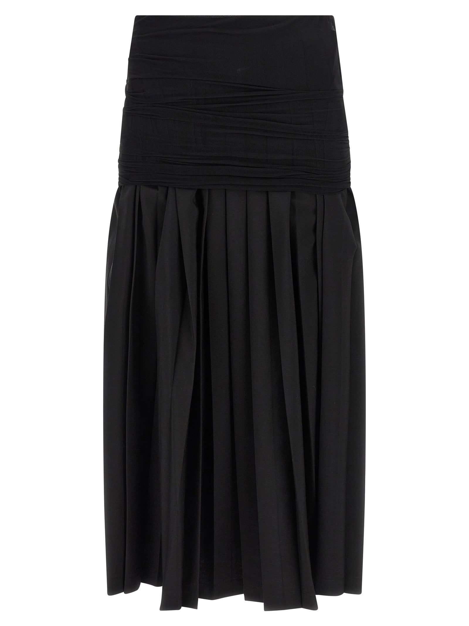 Mm6 Maison Margiela Double Layer Pleated Wool Blend Skirt — Black