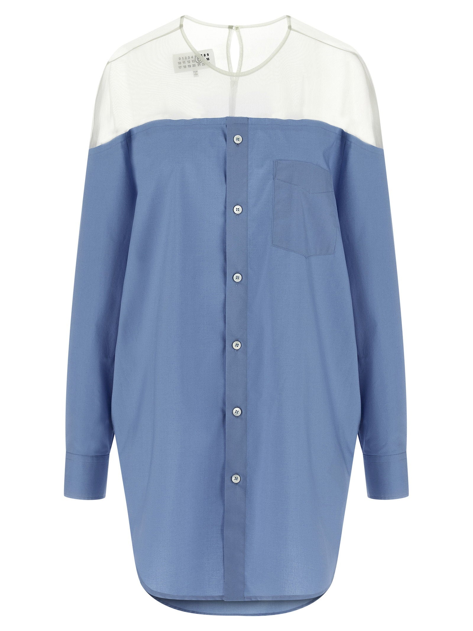Mm6 Maison Margiela Tulle-Insert Cotton Poplin Shirt — Blue