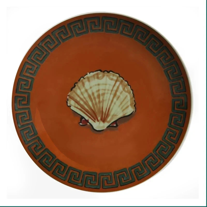 Poseidon's Journey Terracotta Scallop Shell Decorative Ceramic Plate