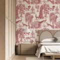 Burgundy French Toile Wallpaper